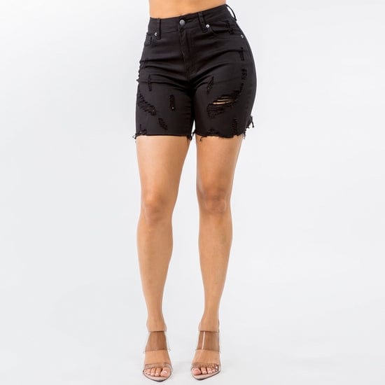 Plus Size Black High Rise Distressed Shorts | TopLine Royalty Boutique
