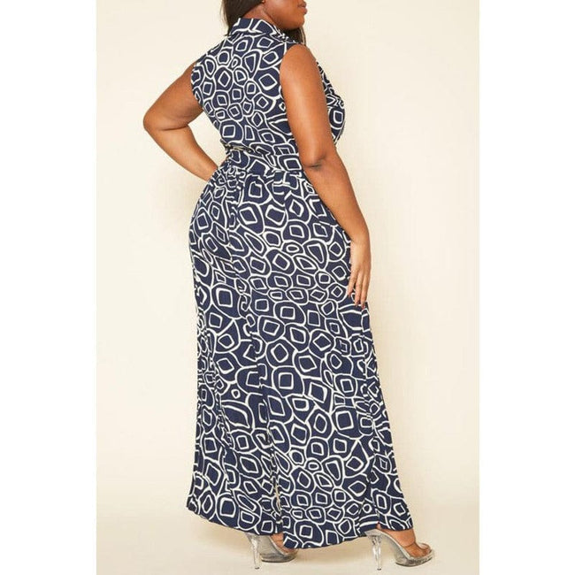 Plus Size Abstract Print Wide Flare Jumpsuit | TopLine Royalty Boutique